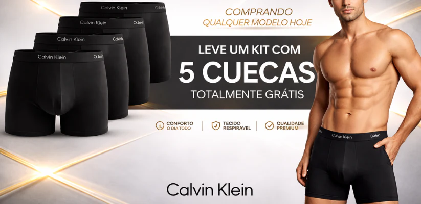 Compre qualquer modelo e leve um kit com 5 cuecas Calvin Klein grátis